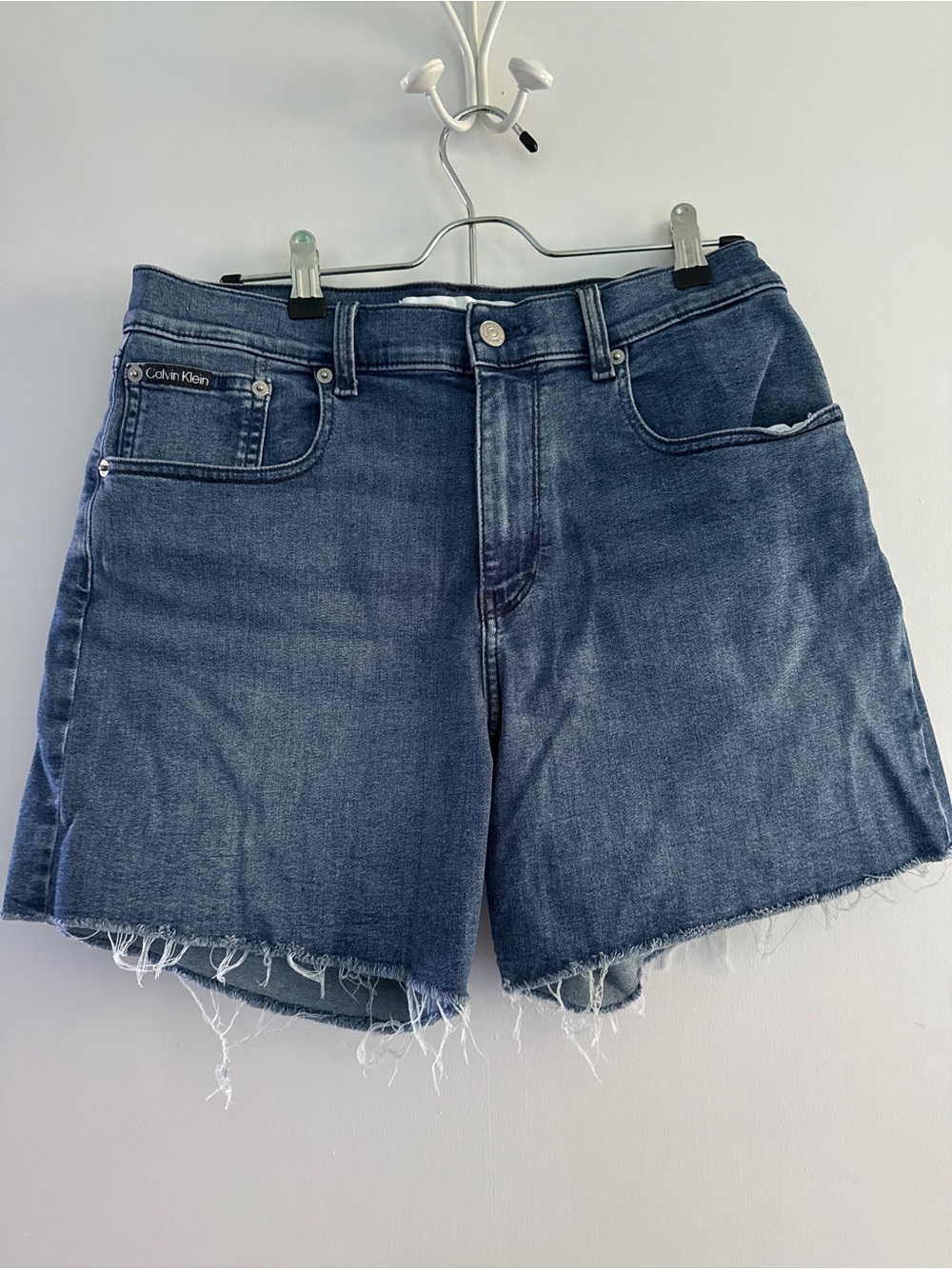 Calvin Klein Jeans Dark Blue Frayed Hem Denim Cutoff Shorts